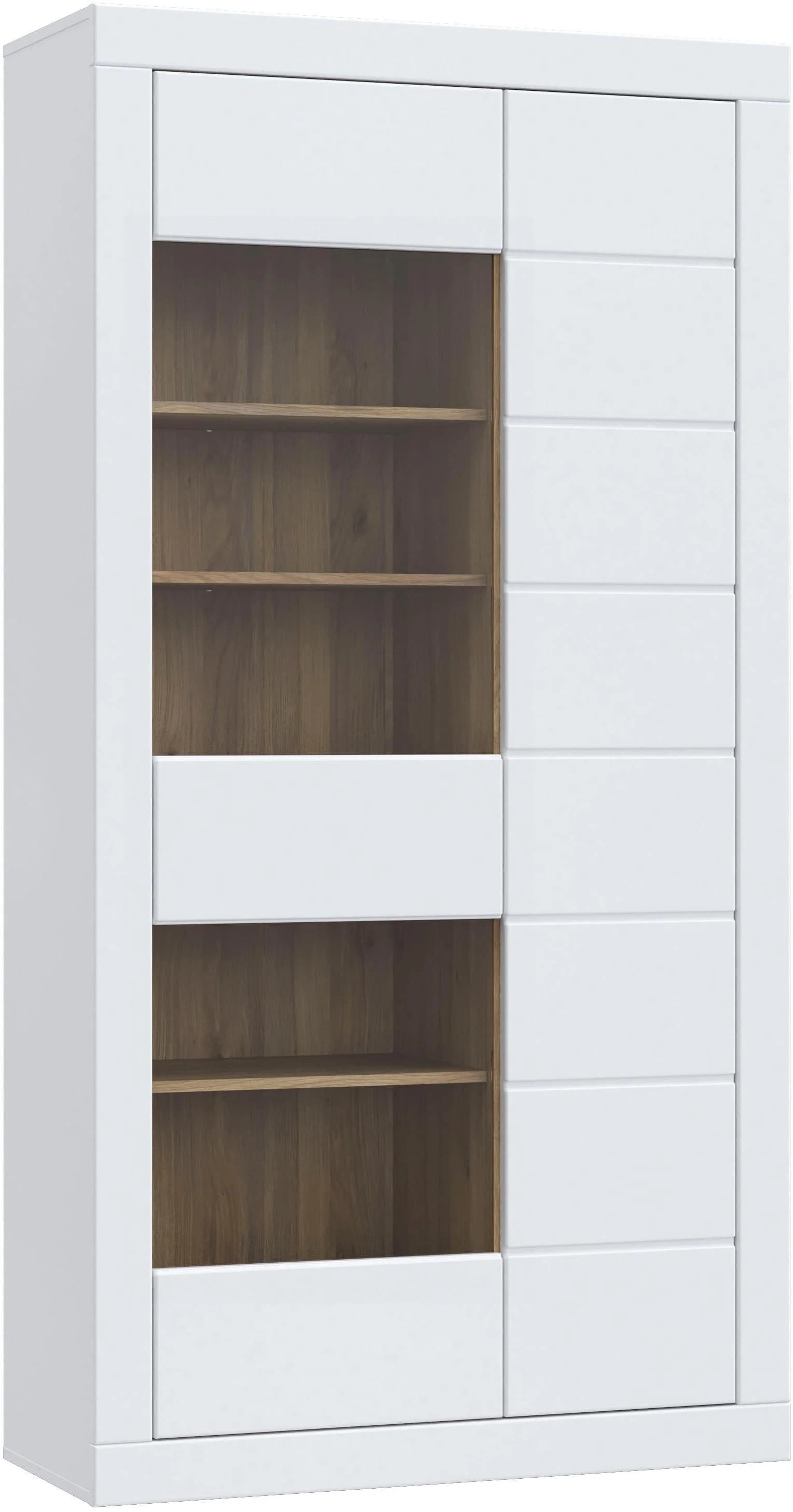 FORTE Vitrine Lefkadas Weiß Mauvella Eiche Grifflose Front