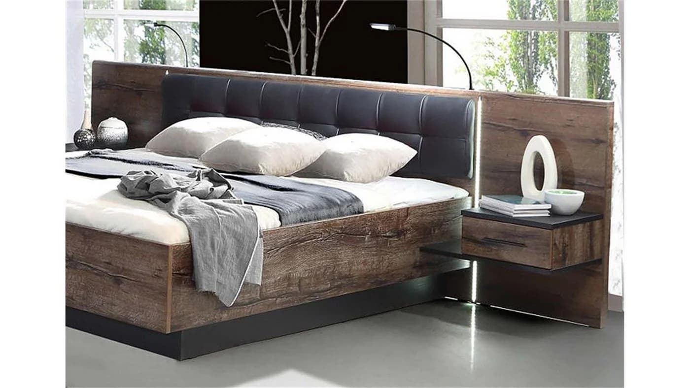 FORTE Bettanlage Bellevue Doppelbett mit LED und 2 Nachtkommoden