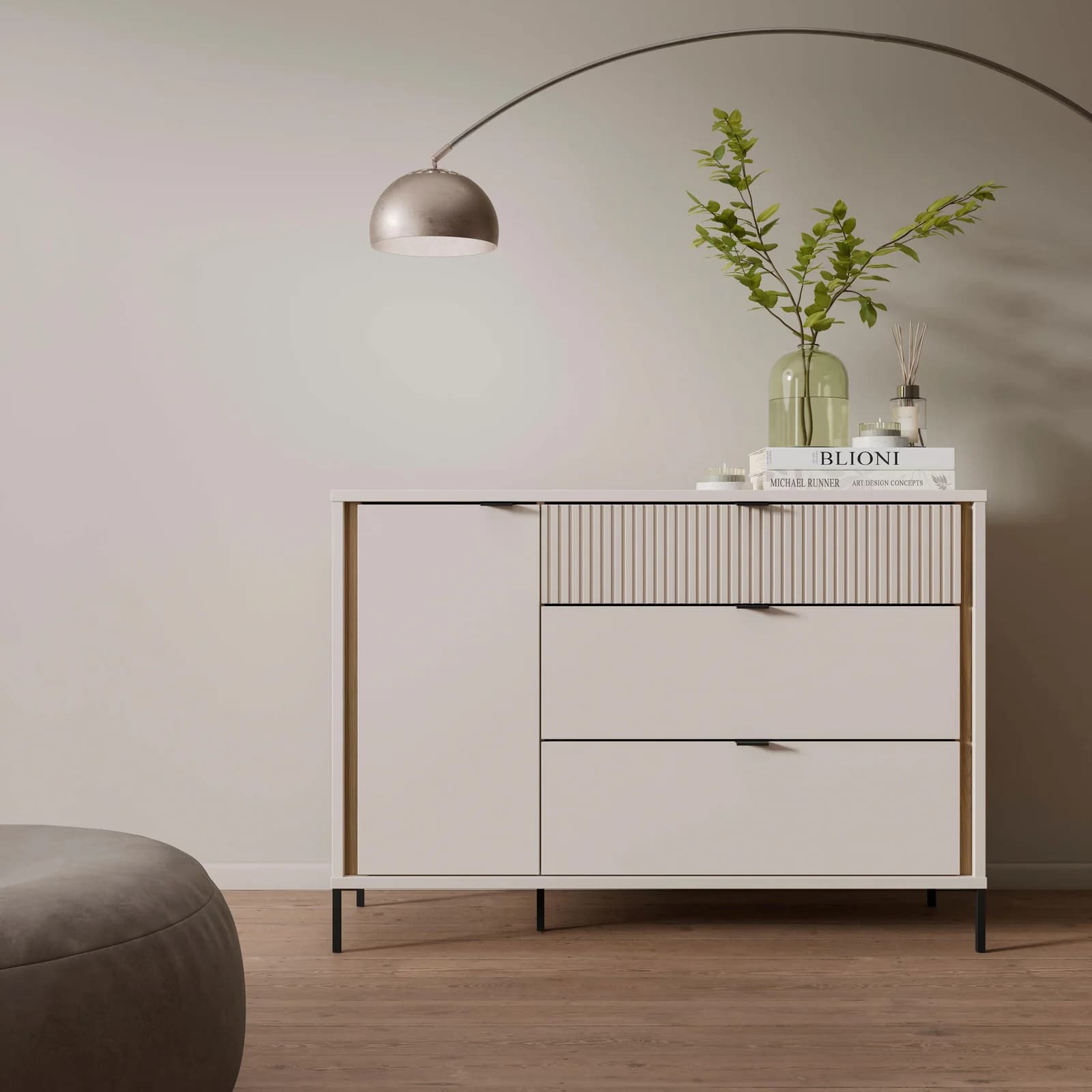 FORTE Sideboard Seravel 124 cm Kaschmir Beige Mauvella Eiche