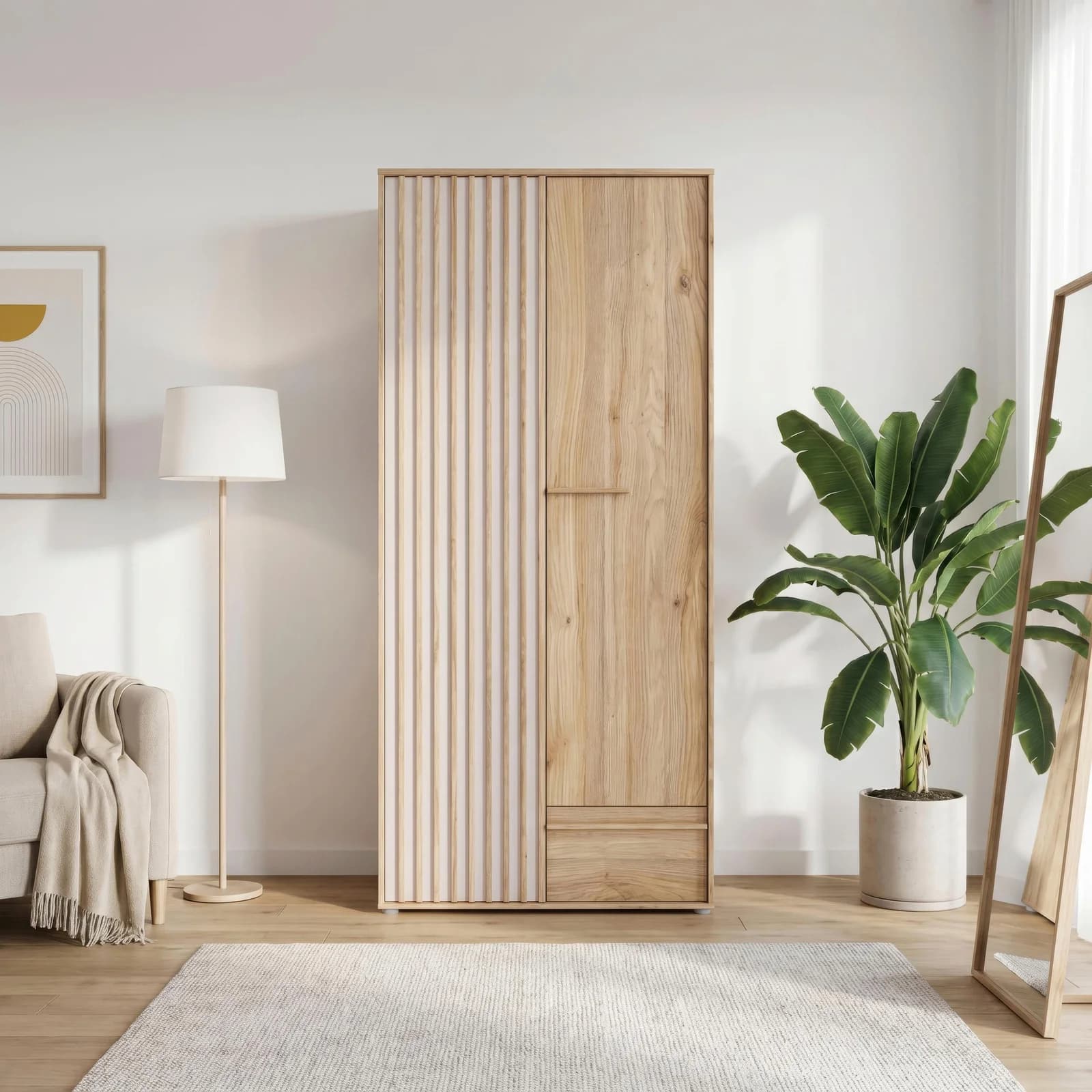 FORTE Kleiderschrank Drehtürenschrank Mauvella Eiche Kaschmir Beige