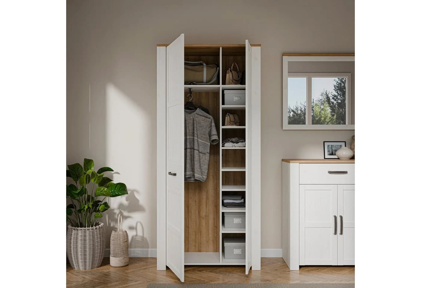 Garderobenschrank FORTE mit Spiegel und Soft Close Funktion