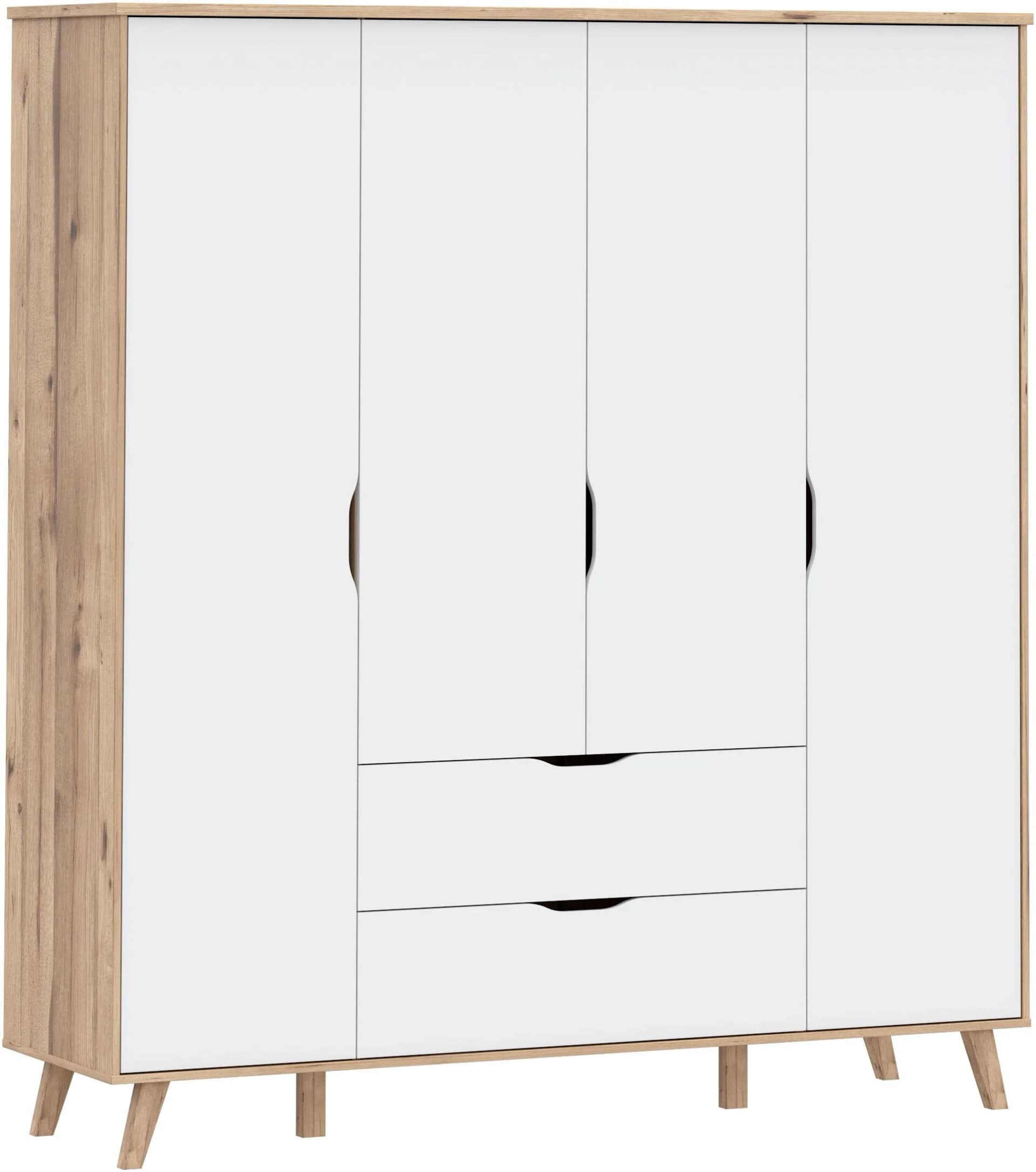 FORTE Kleiderschrank Vankka Skandinavisch Planked Eiche/Weiß Grifflos