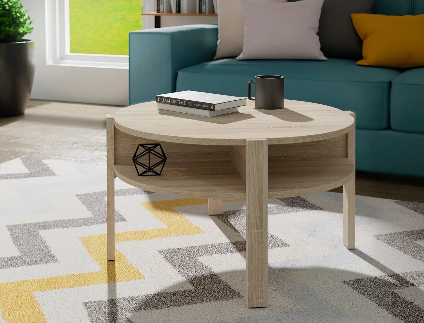 FORTE Beistelltisch Tobago Braun Runder Couchtisch mit Stauraum