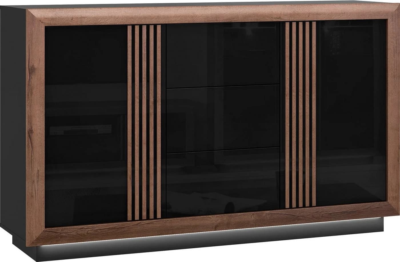 FORTE Sideboard Savona Schwarz Hochglanz mit LED-Beleuchtung