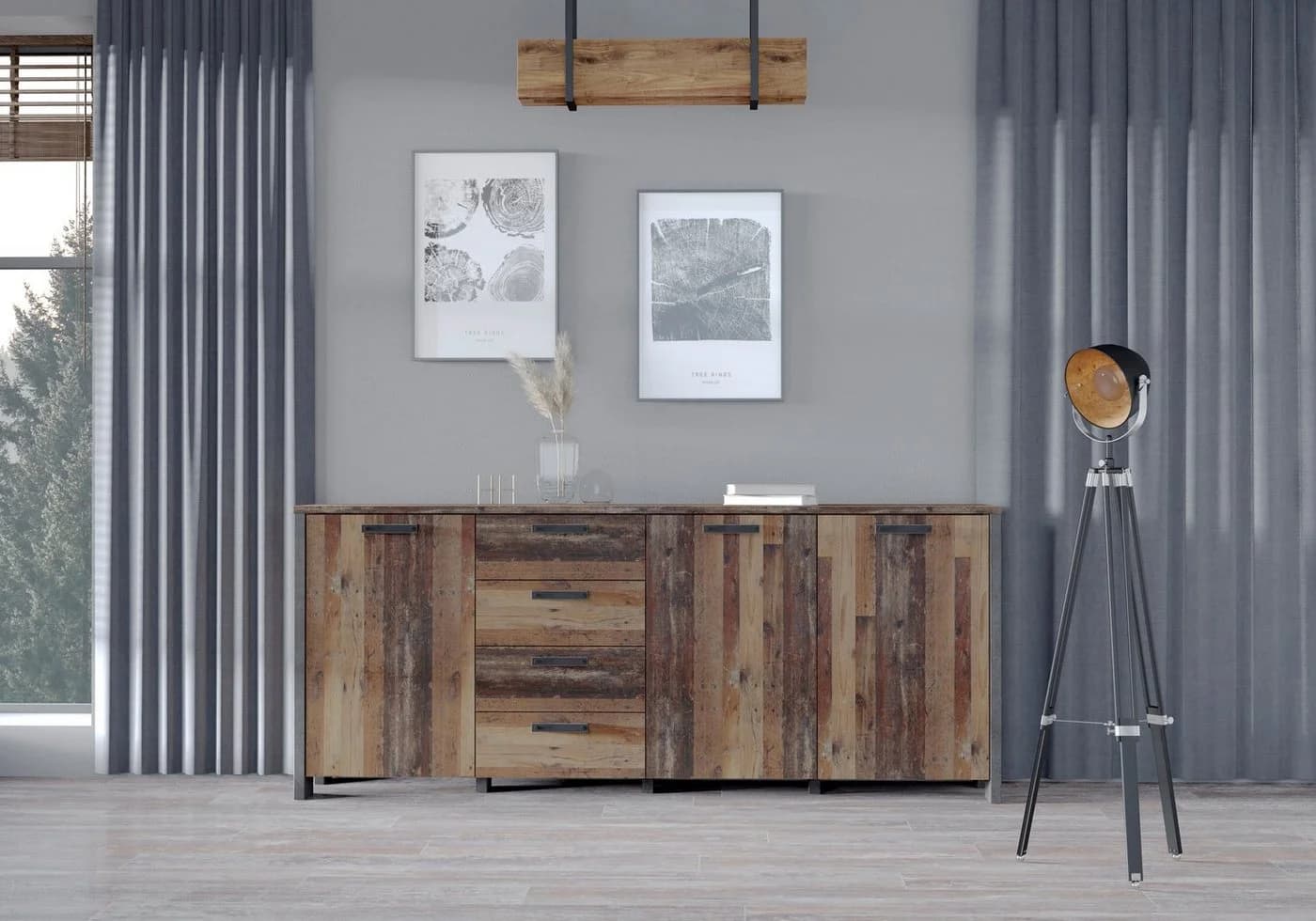 Sideboard FORTE Clif Grau Old Wood Vintage Betonoptik