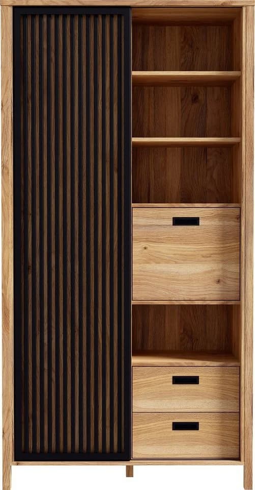 FORTE Highboard Jytana Schwarz Eiche Schiebetüren