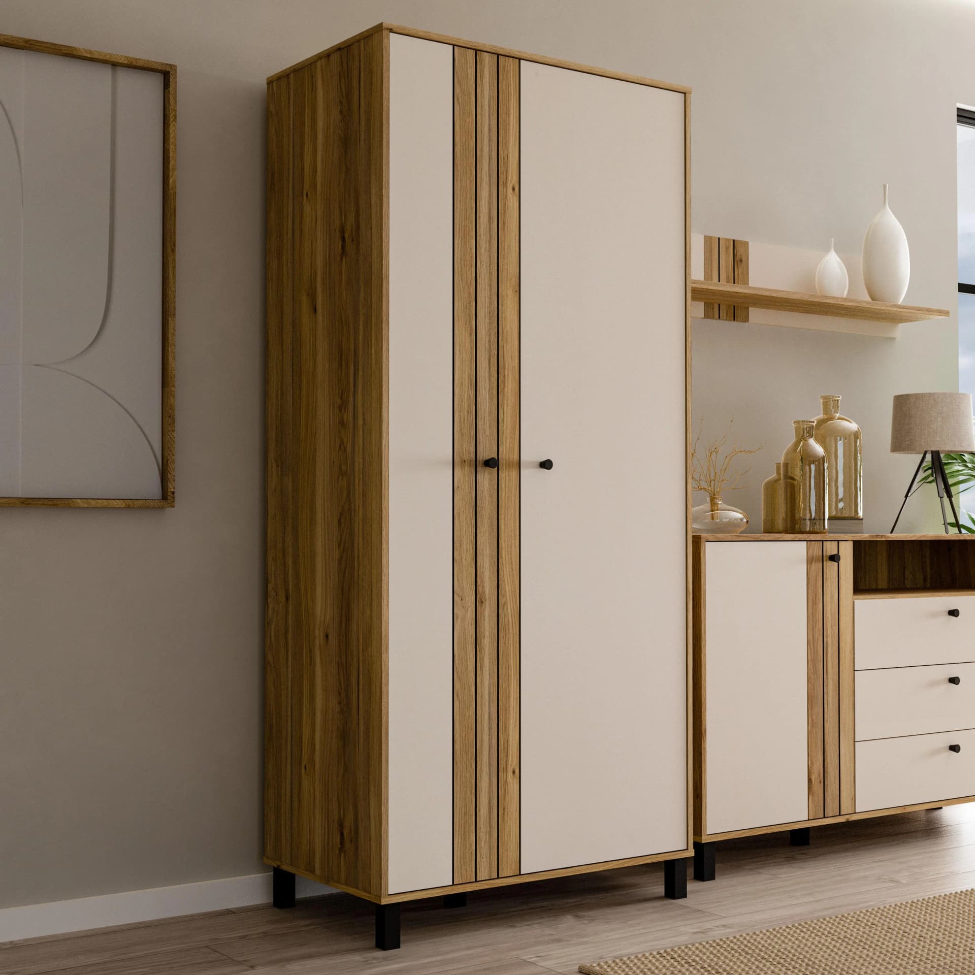 FORTE Highboard Killarney Beige Braun mit Soft-Close