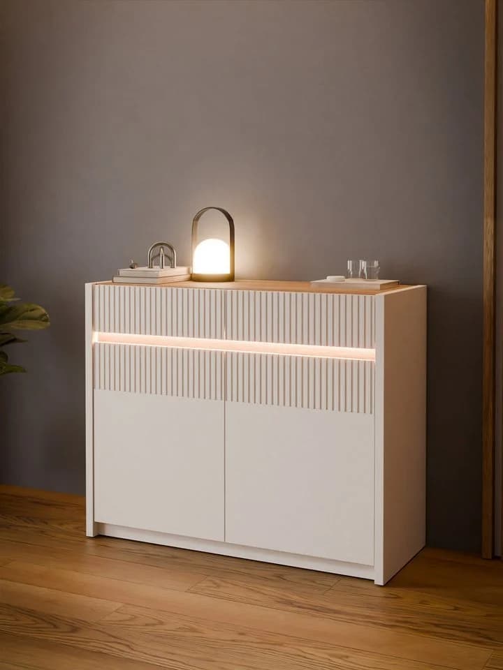 FORTE Kommode Oak Squere Eiche Sand mit LED und Soft Close