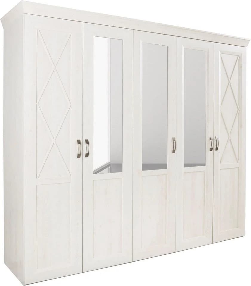 FORTE Kleiderschrank Kashmir Weiß Landhausstil mit Spiegeln
