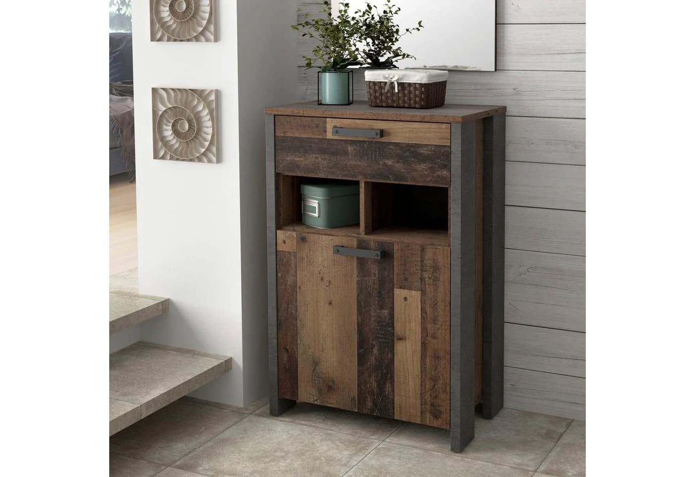 FORTE Schuhschrank Clif Grau Old Wood Vintage mit Schublade