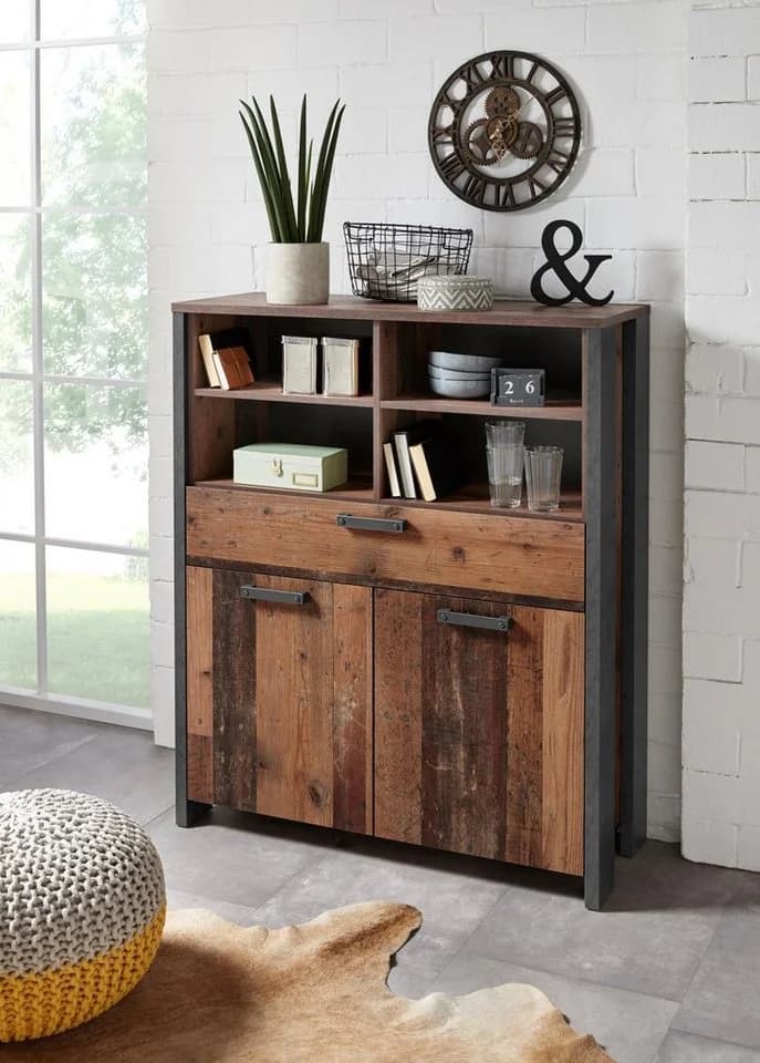 FORTE Highboard Clif Grau Vintage Holzwerkstoff