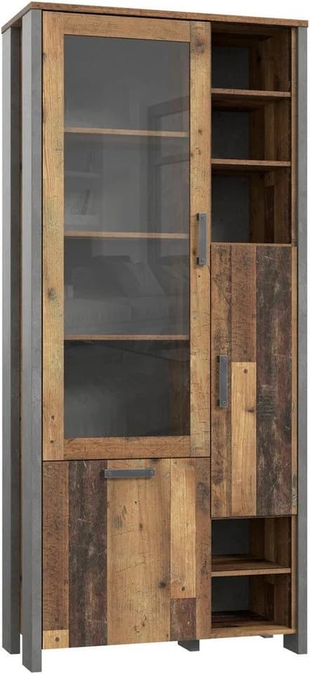 FORTE Highboard Clif Grau Vintage Betonoptik 14 Fächer