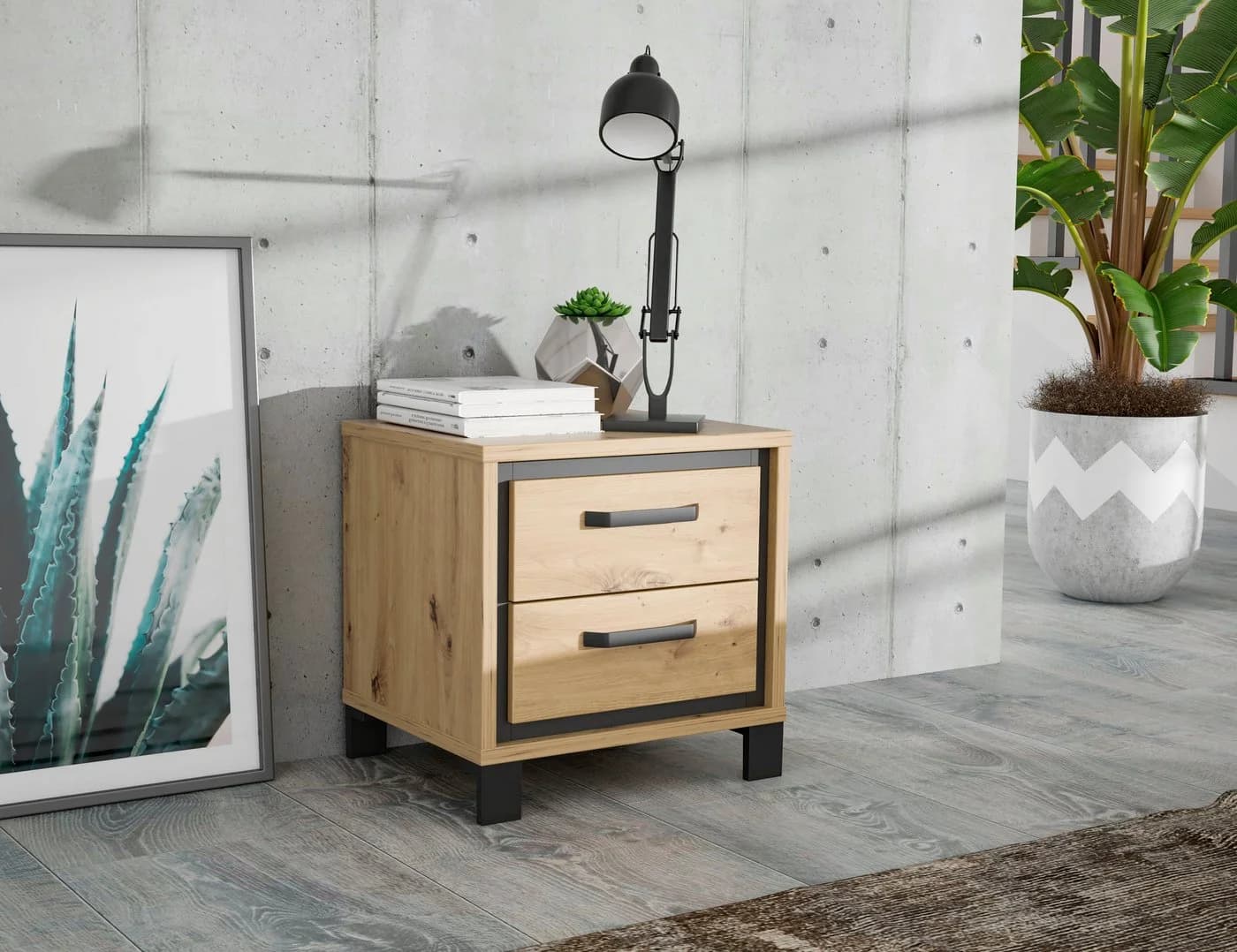 FORTE Nachtkommode Trondheim Braun/Schwarz Moderner Nachtschrank