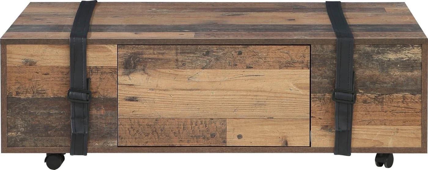 FORTE Couchtisch Fobya Old Wood Vintage mit Rollen und Schublade
