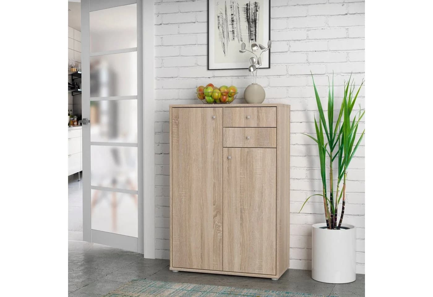 FORTE Kommode Tempra 2 Türen 2 Schubladen Sonoma Eiche