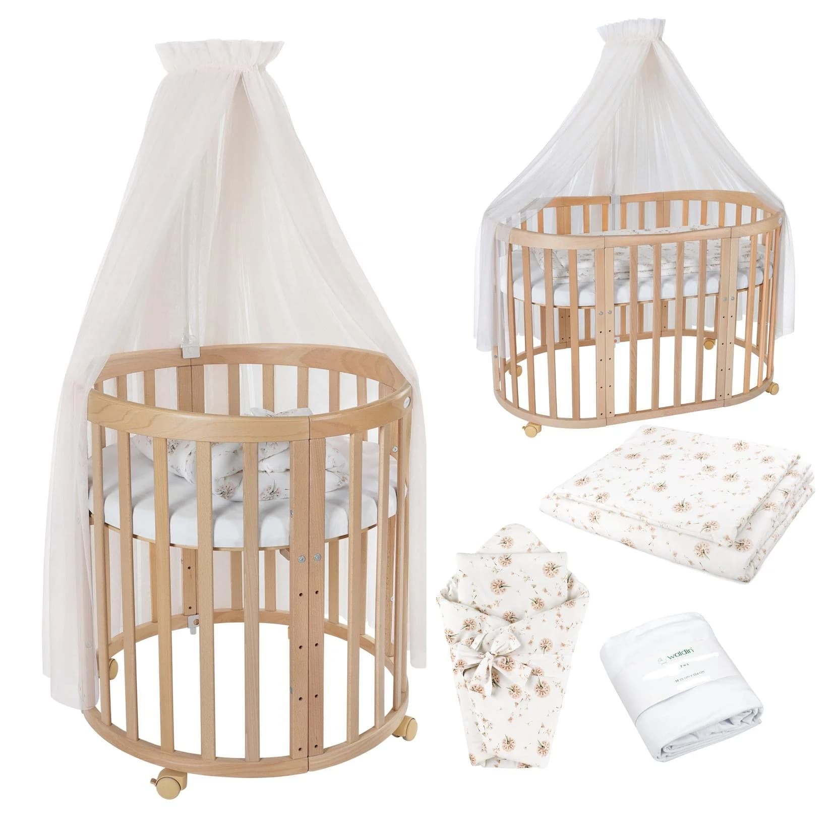 Waldin Babybett OWAL 7in1 Kinderbett mitwachsend mit Matratze