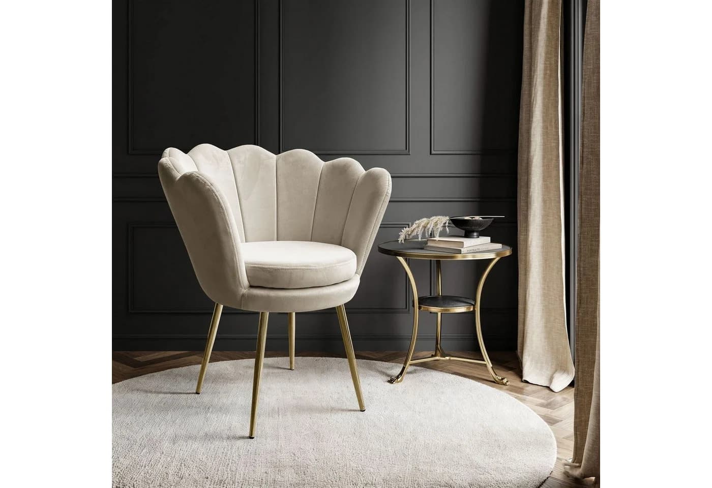 Lookway Polsterstuhl SHELLY Samt Muschel-Stuhl mit goldenen Metallbeinen