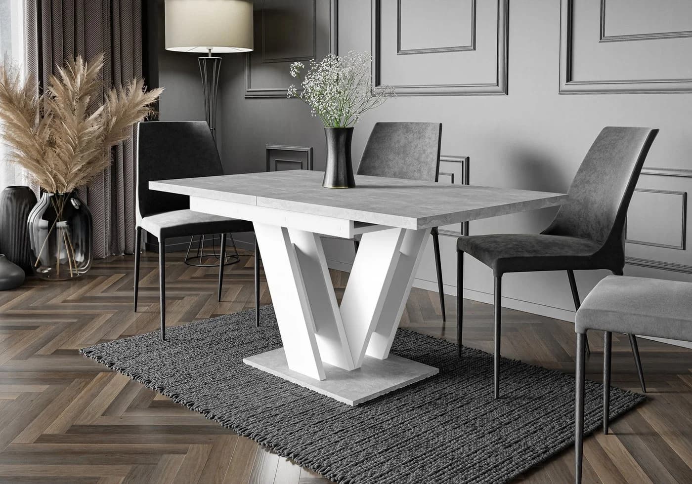 ALTDECOR Esstisch ASIV Ausziehbar Weiß/Grau Modern Industrial