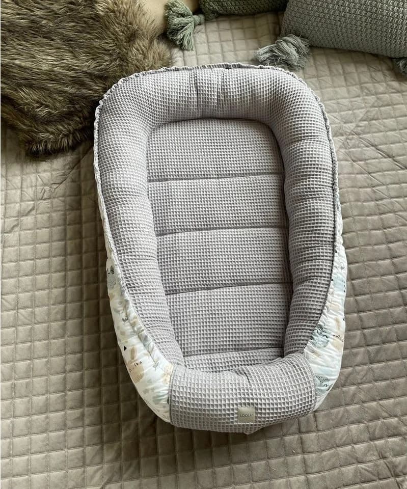 Loolay Bettnestchen Grau Beige Weiß Waffelpique Babyausstattung