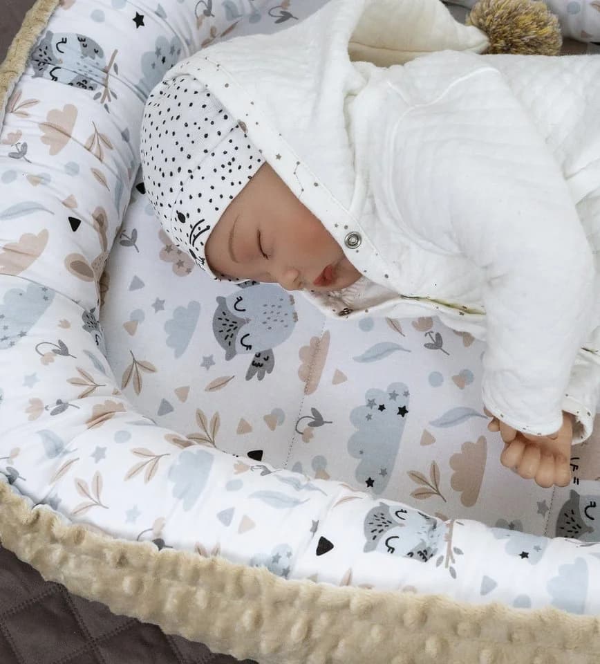 Loolay Baby-Reisebett HASE Beige Weiß 5-tlg. Babynest Minky Fleece Bio-Baumwolle