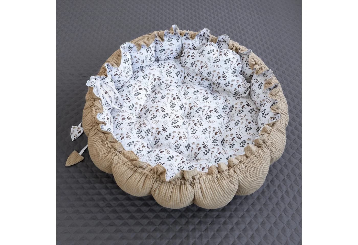 Loolay Baby-Reisebett ENGELSNEST XXL Premium Waffelpiqué Beige/Braun