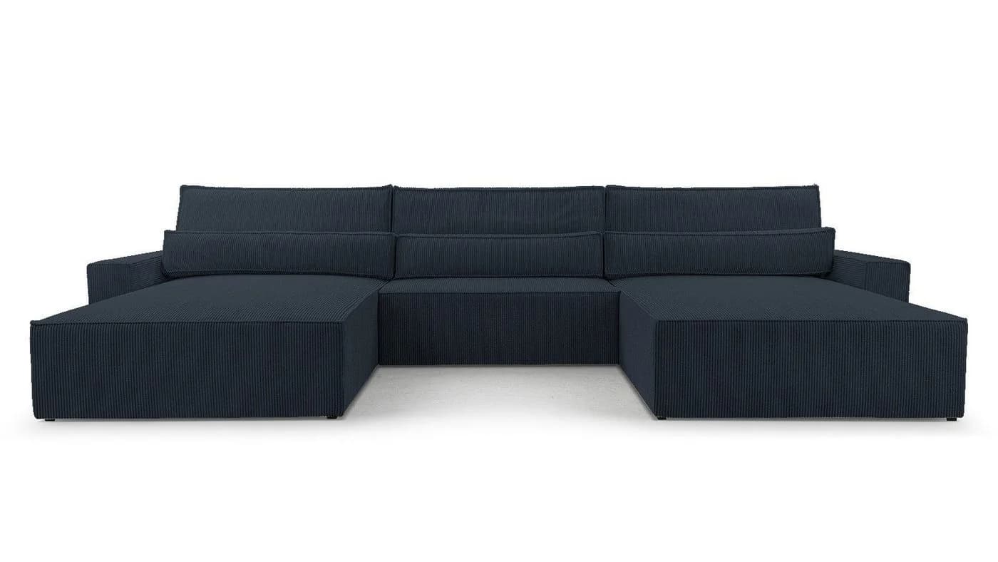 MOEBLO Wohnlandschaft DENVER U Eckcouch Cordstoff Schwarz mit Schlaffunktion
