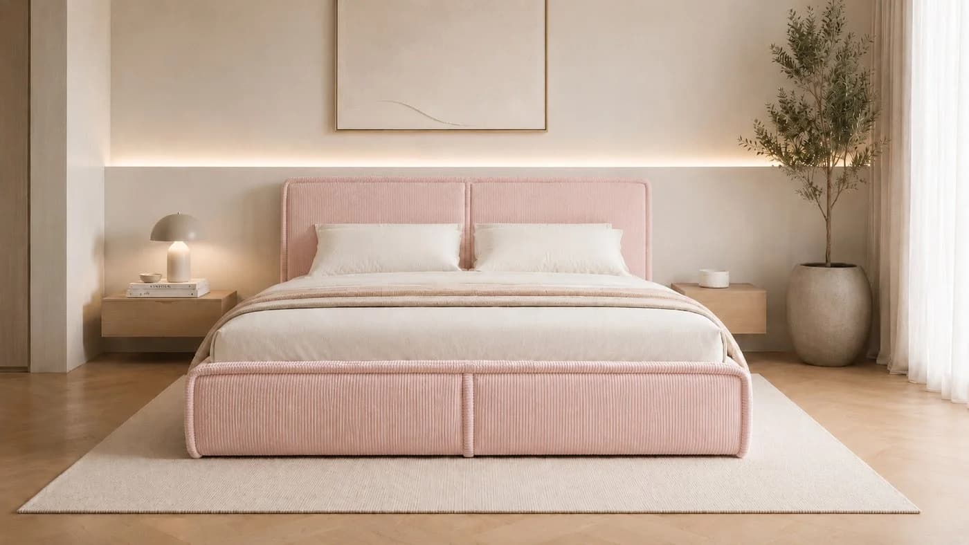 MOEBLO Polsterbett BETT 04 Rosa Cord mit Bettkasten
