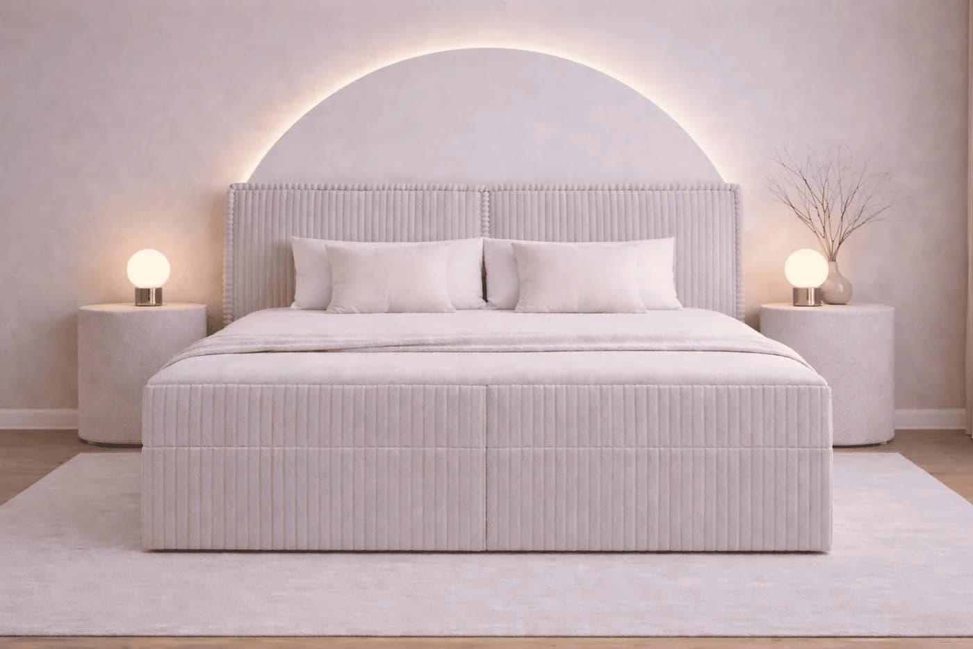 MOEBLO Boxspringbett 04 mit Bettkasten und Topper Hellgrau