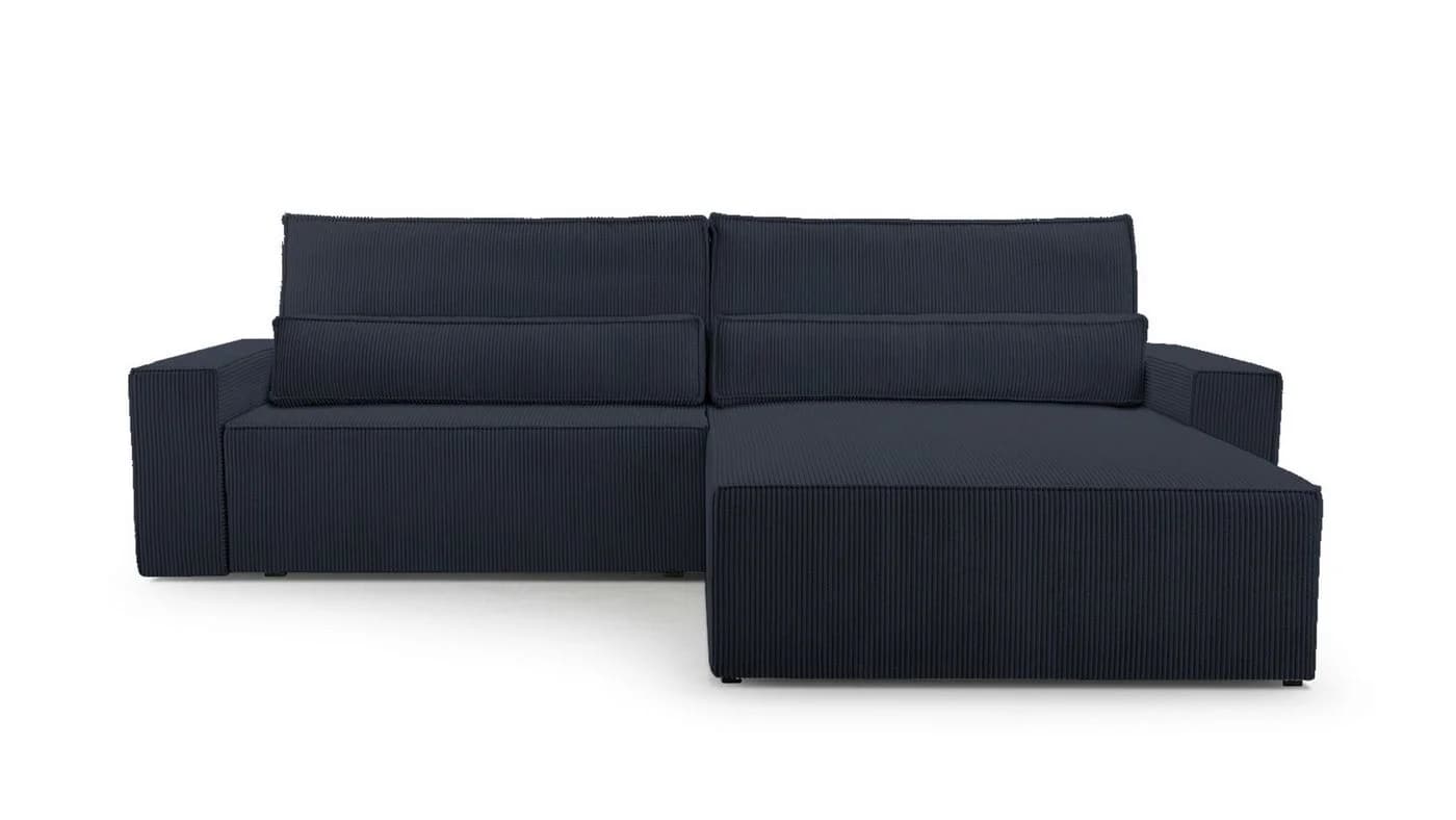 MOEBLO Ecksofa Denver L Cord Schwarz mit Schlaffunktion und Bettkasten
