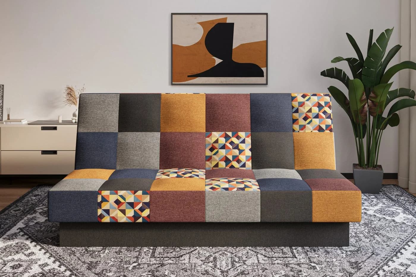 MOEBLO Schlafsofa CYPRUS Patchwork mit Schlaffunktion und Bettkasten