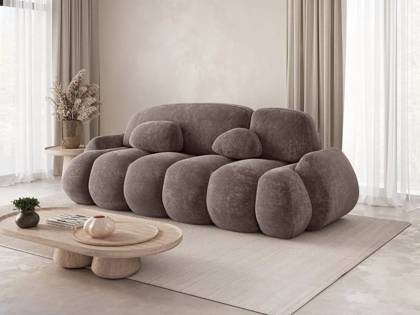 MOEBLO Schlafsofa Elvento 3-Sitzer mit Schlaffunktion & Bettkasten Beige