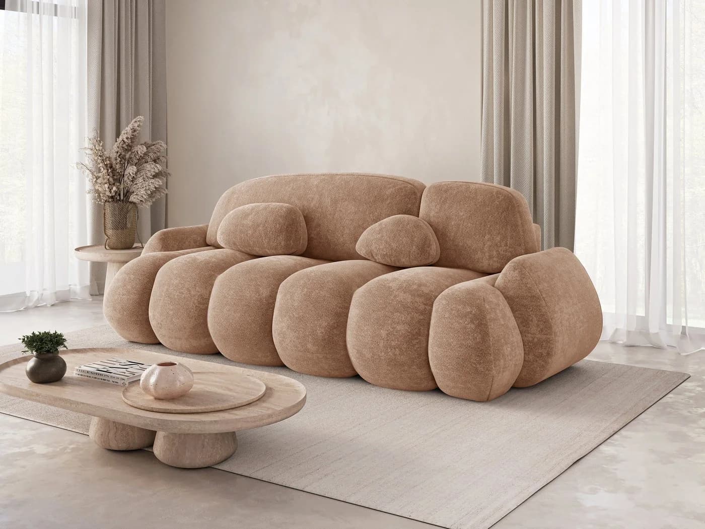 MOEBLO Schlafsofa Elvento Beige mit Schlaffunktion & Bettkasten