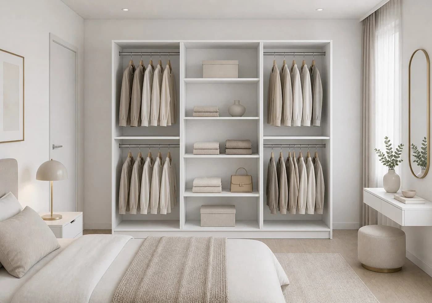 MOEBLO Drehtürenschrank Glamy 6D Weiß Gold Moderner Kleiderschrank