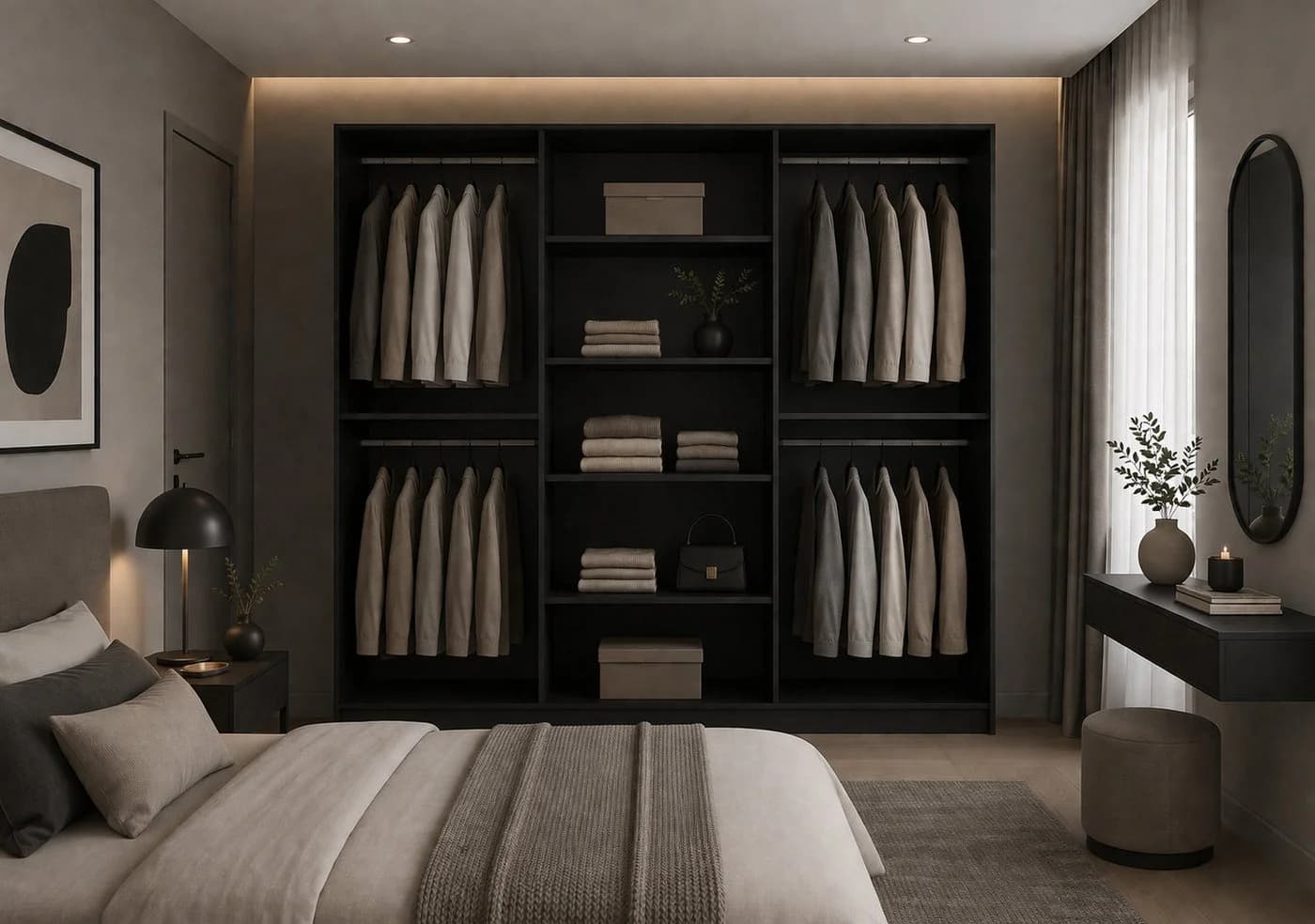 MOEBLO Drehtürenschrank Glamy 6D Schwarz Gold Modern
