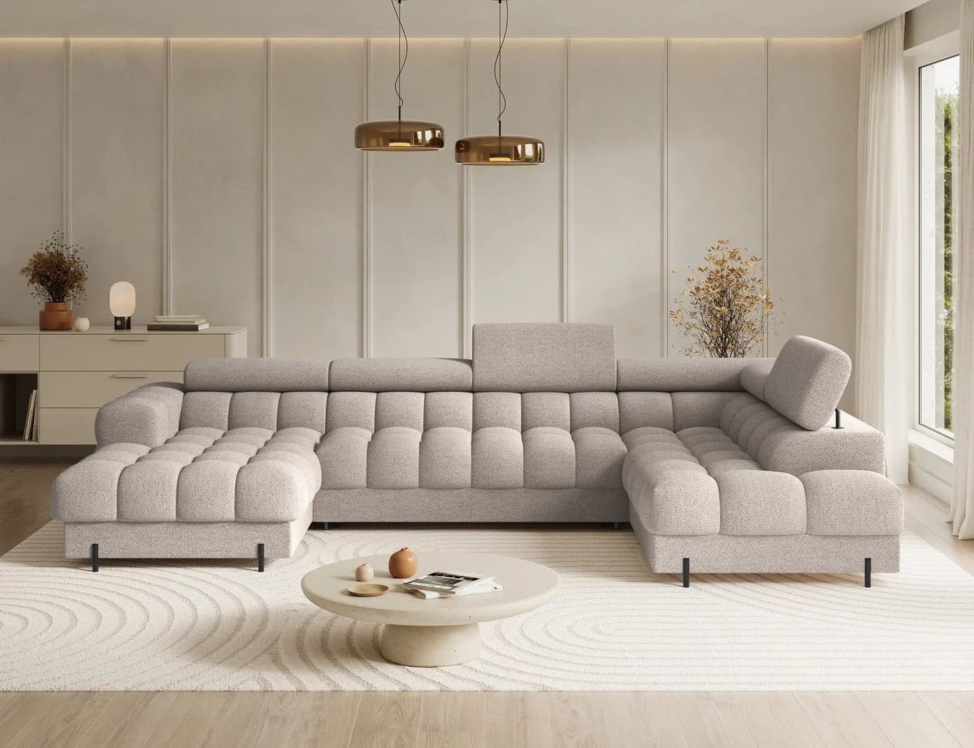 MOEBLO Ecksofa Vinca U-Form Sofa mit Schlaffunktion