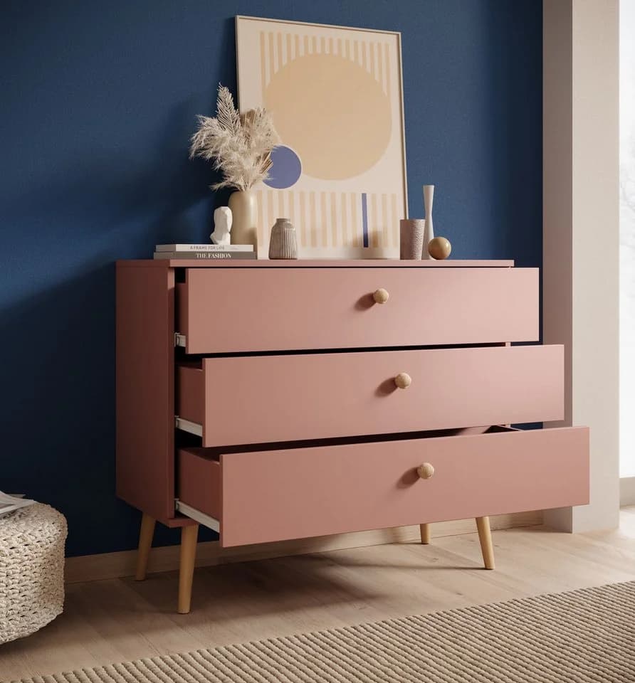 MOEBLO Kommode SOLVIA Rosa Soft-Close Holzfüße