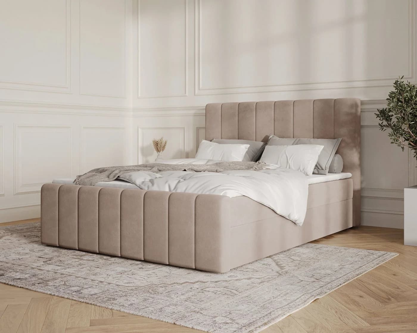MOEBLO Boxspringbett 01 BIS mit Topper & Bettkasten Braun