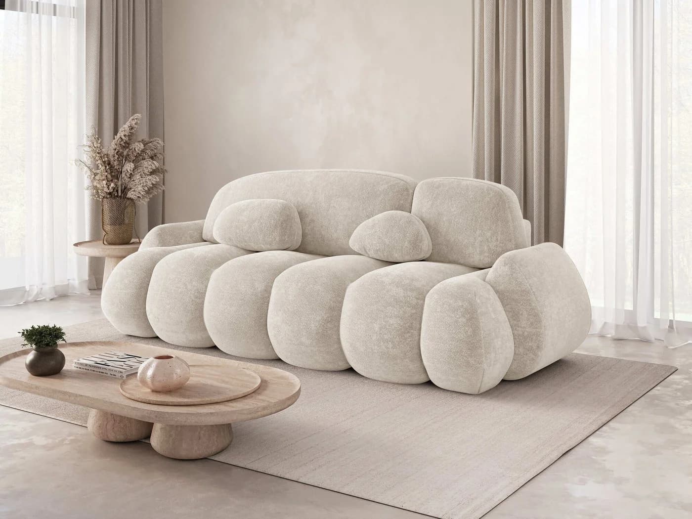 MOEBLO Schlafsofa STONE 3-Sitzer mit Schlaffunktion und Bettkasten Beige