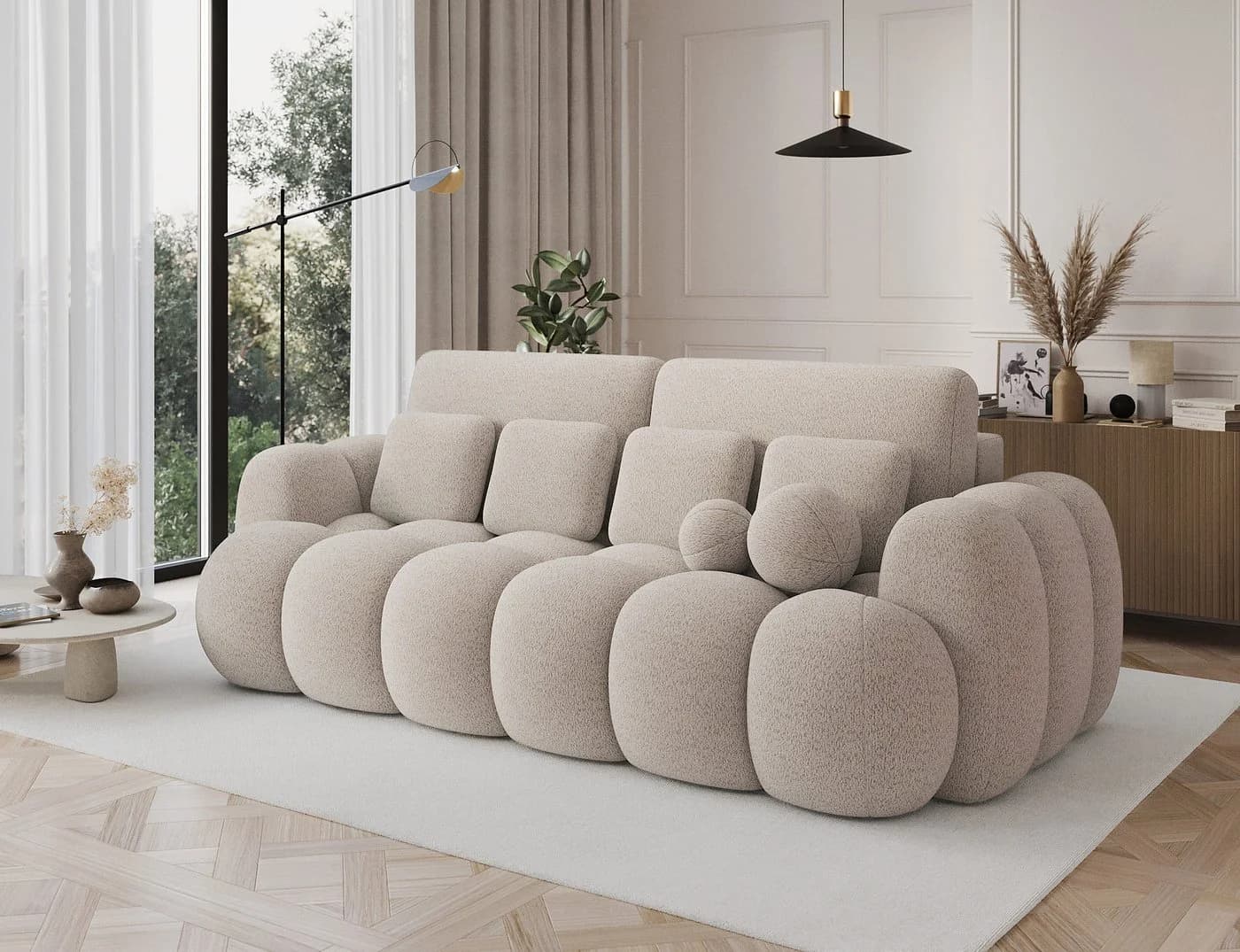 MOEBLO Schlafsofa ELVENTO 3-Sitzer Beige mit Schlaffunktion & Bettkasten