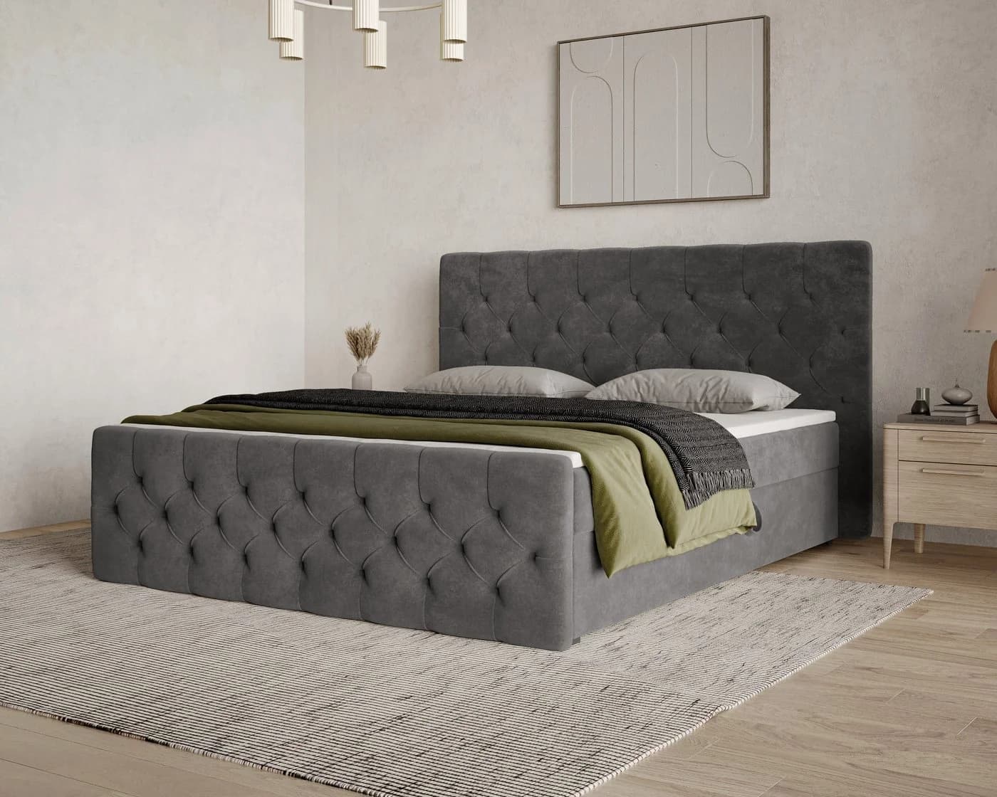 MOEBLO Boxspringbett 13 mit Bettkasten und Topper FLOW Chenille