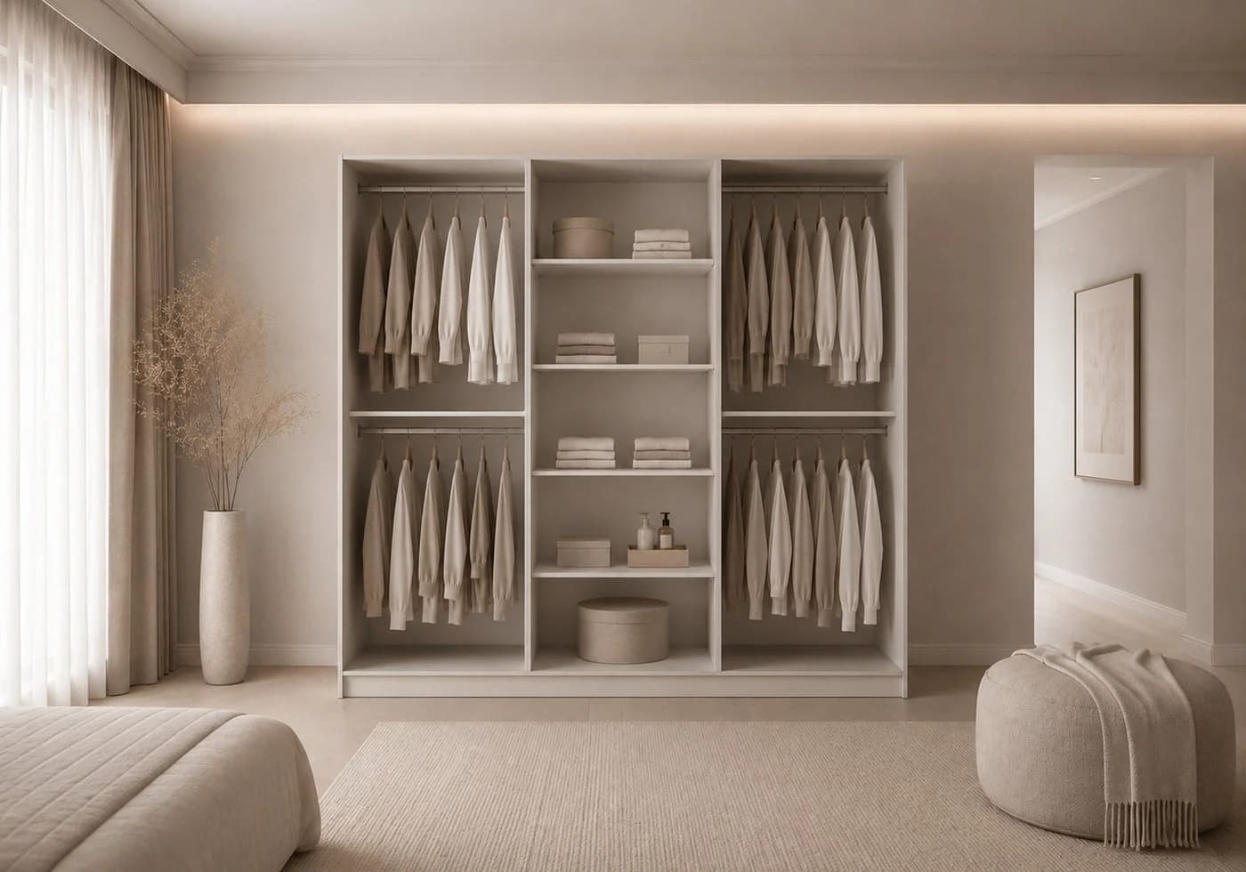 MOEBLO Drehtürenschrank Glamy 6D Wood Weiß Holzgriffe