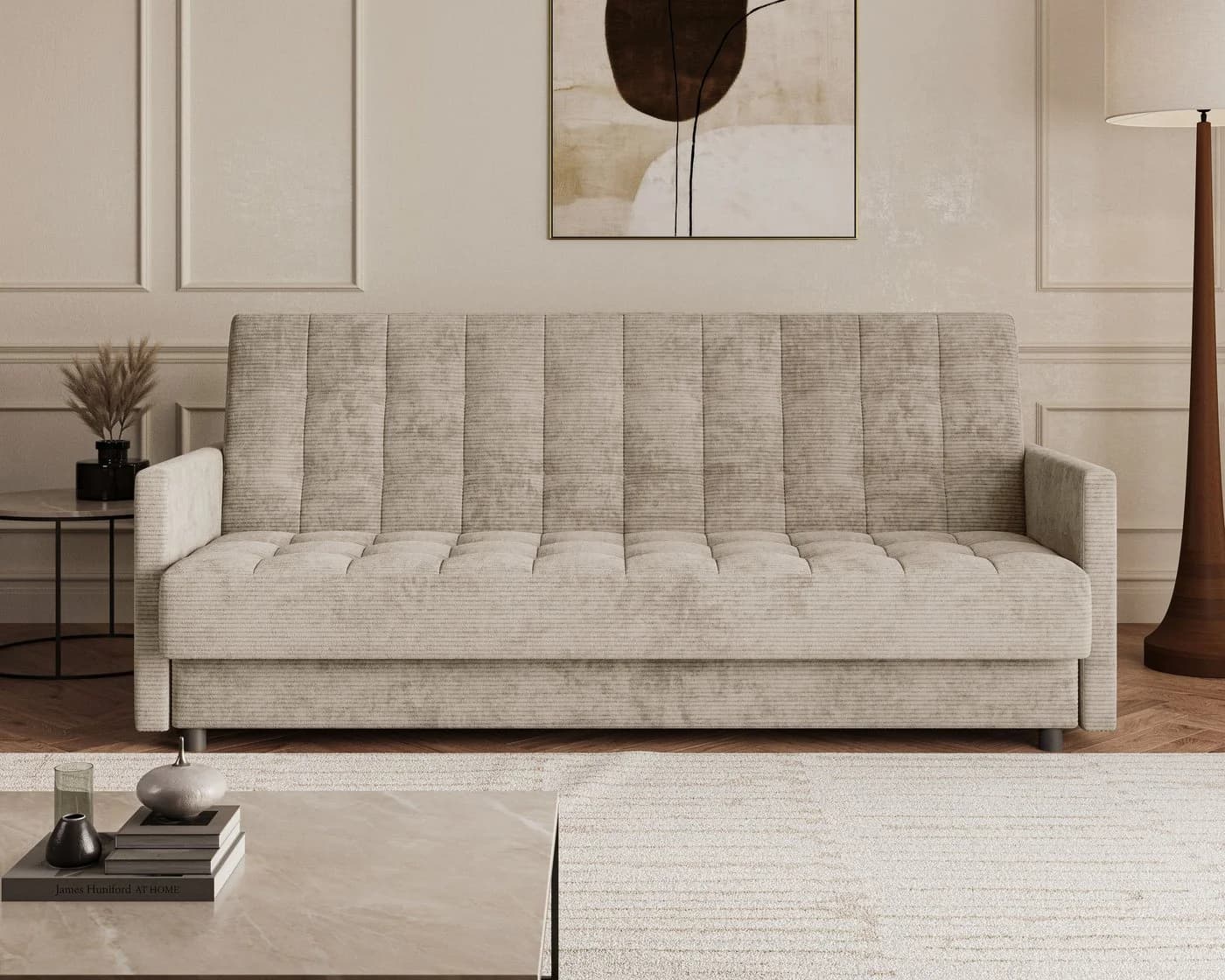 MOEBLO Schlafsofa TINA 3-Sitzer mit Bettkasten Beige