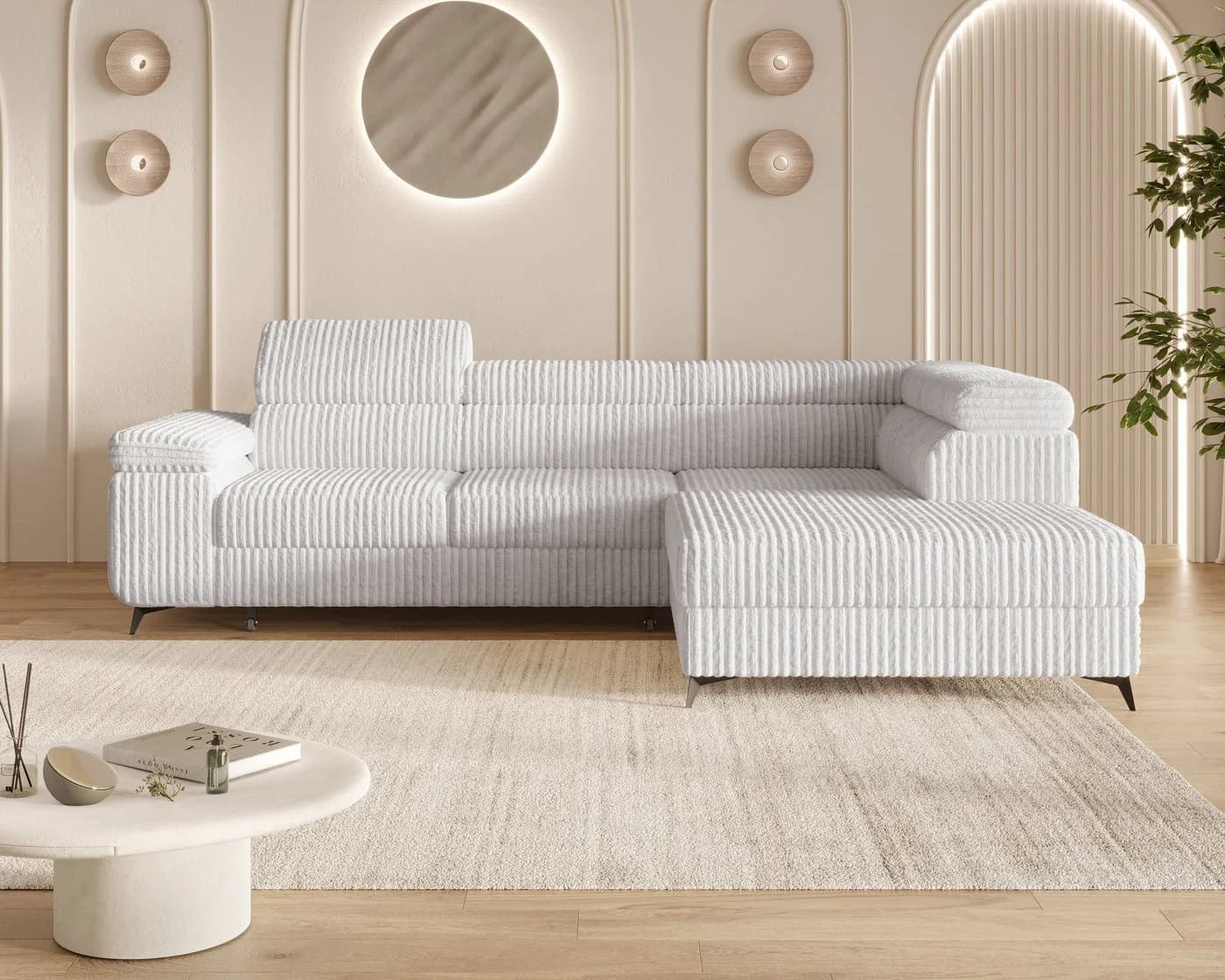 MOEBLO Ecksofa OSTIN Grau mit Schlaffunktion und Bettkasten