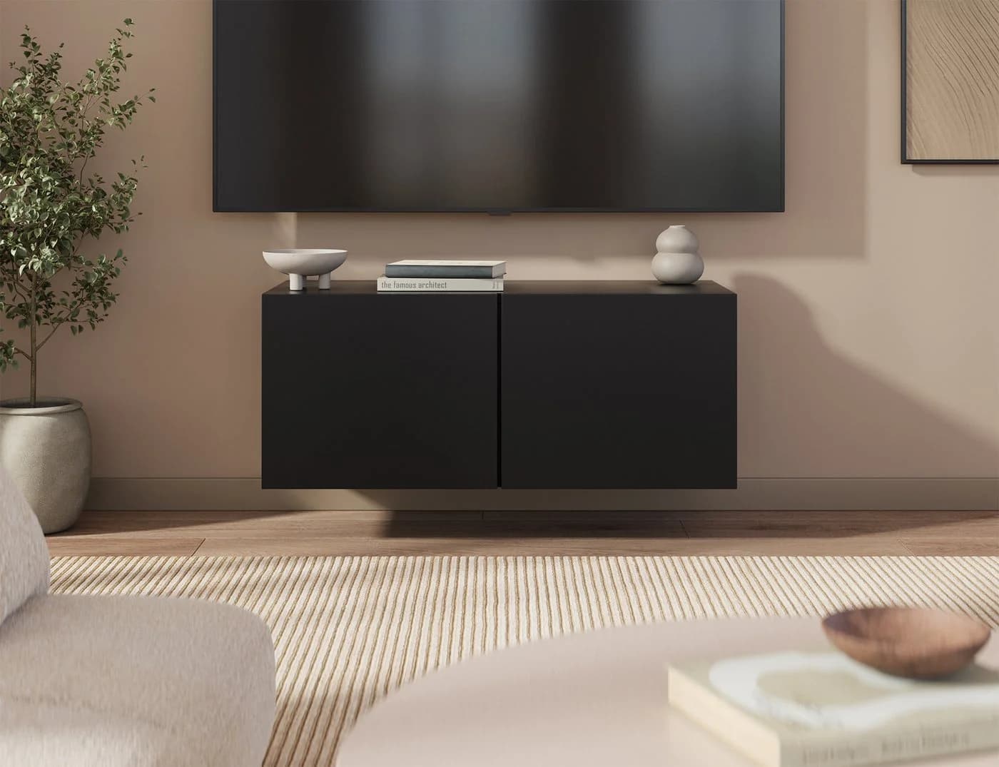 MOEBLO TV-Board ALVARA 100 Schwarz Wandhängend mit TIP-ON