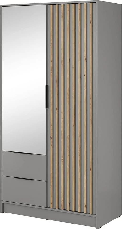 MOEBLO Kleiderschrank JOHN Grau Industrie-Design 2 Schubladen