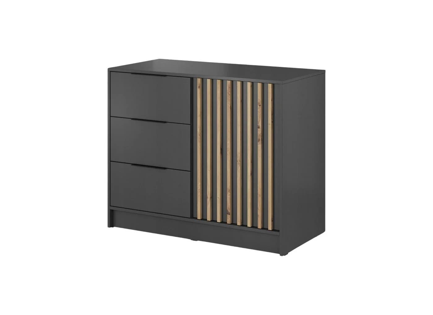 MOEBLO Kommode JOHN 2D mit 3 Schubladen Loft Design Schwarz