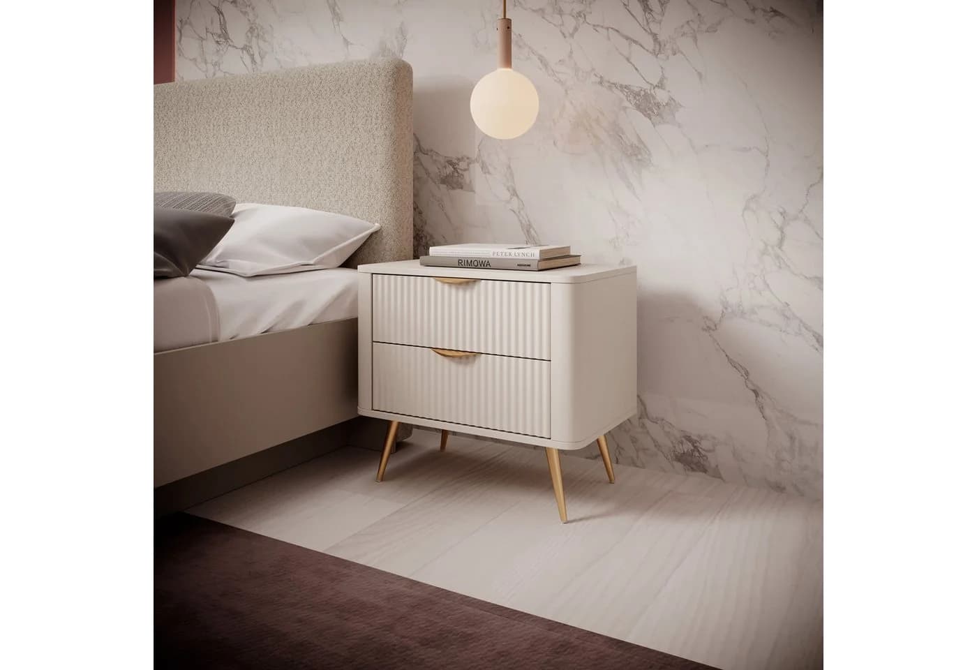 MOEBLO Nachttisch Pholx G 2er Set Beige Gold Metall