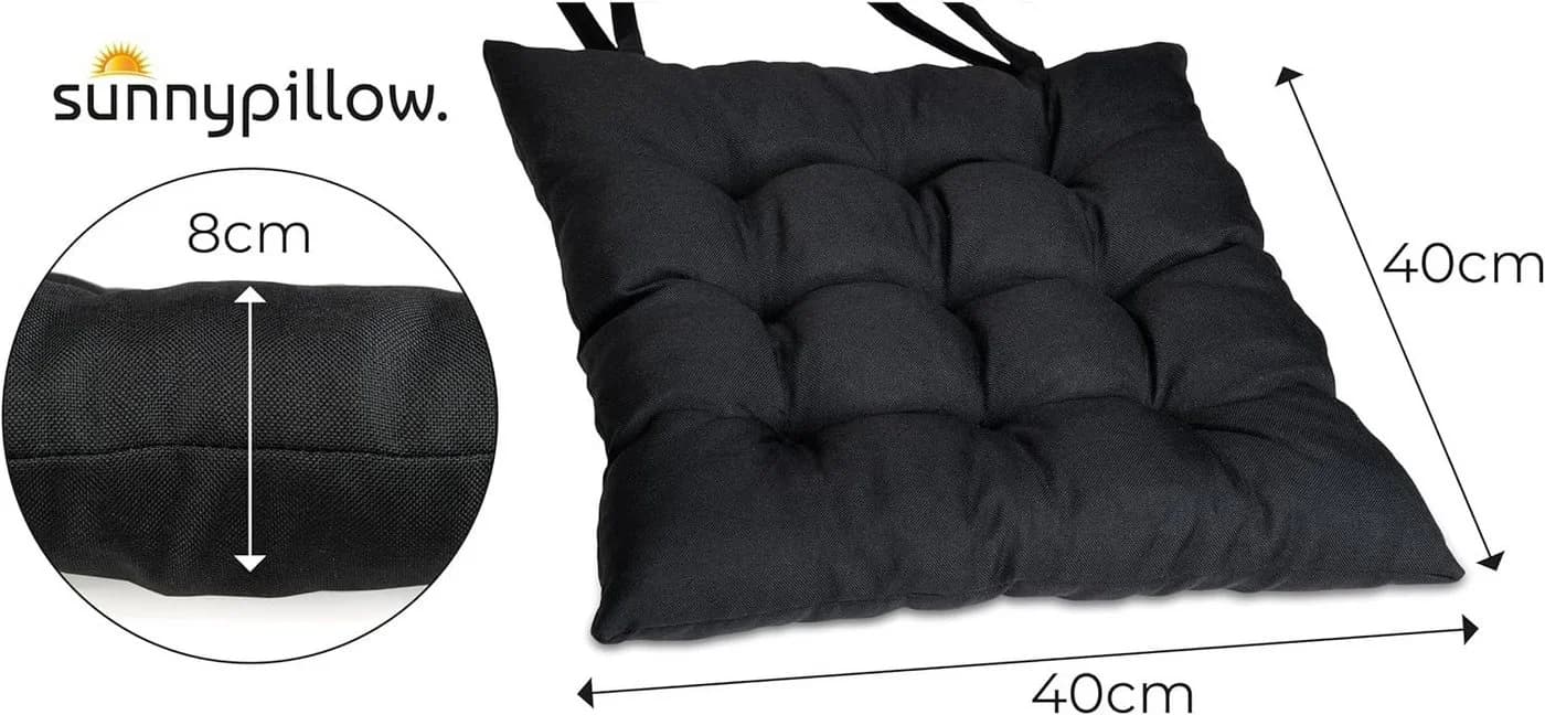 sunnypillow Stuhlkissen 4er Set Ontario Schwarz mit Bändern