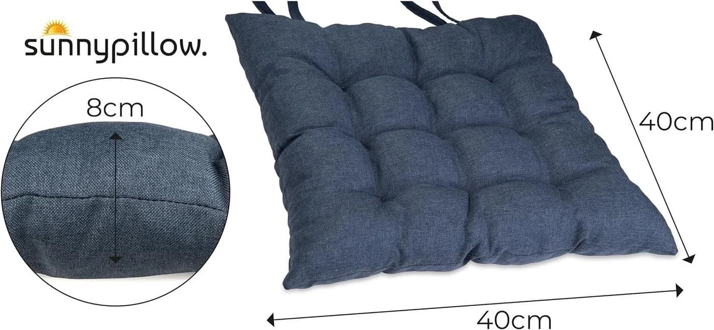 sunnypillow Stuhlkissen 4er Set Ontario Blau mit Bändern