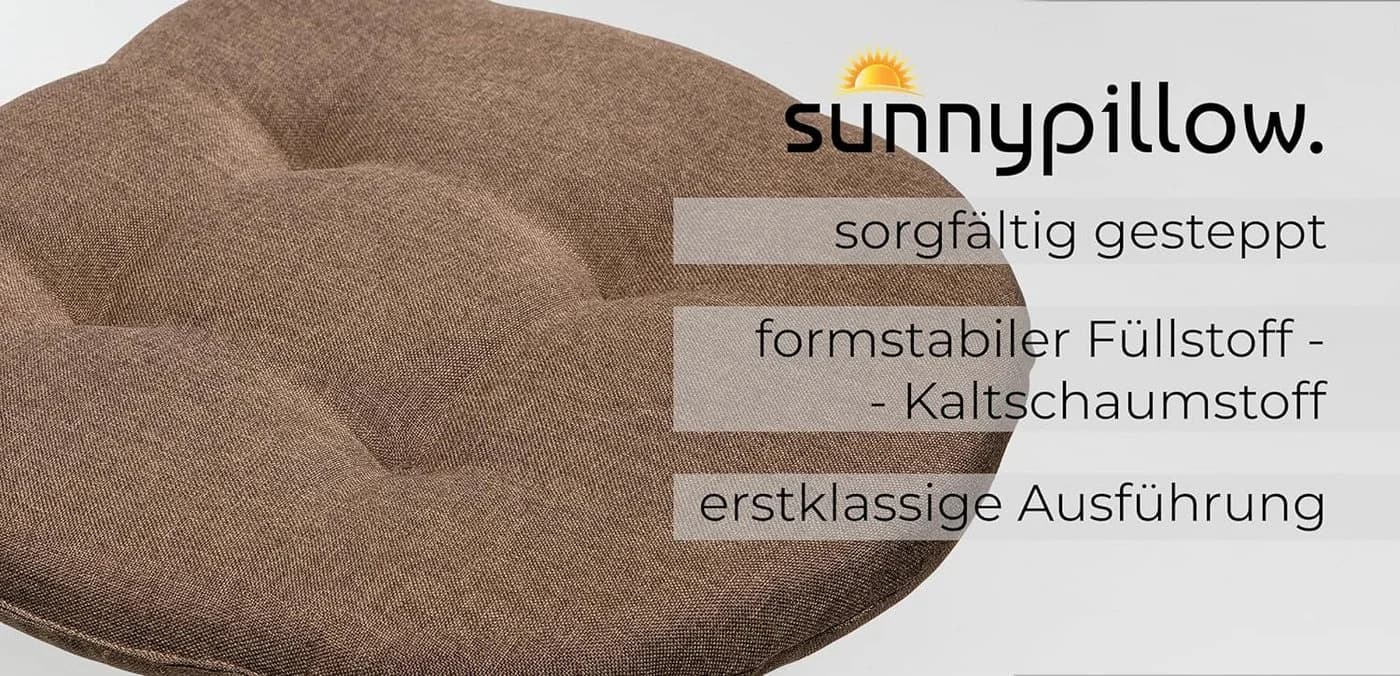 sunnypillow Stuhlkissen 4er Set Braun 5cm Dick